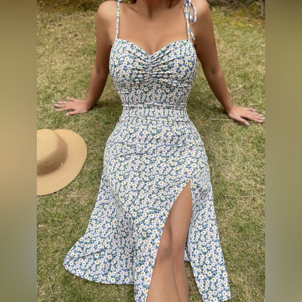 Blue Floral Summer Dress - Size S